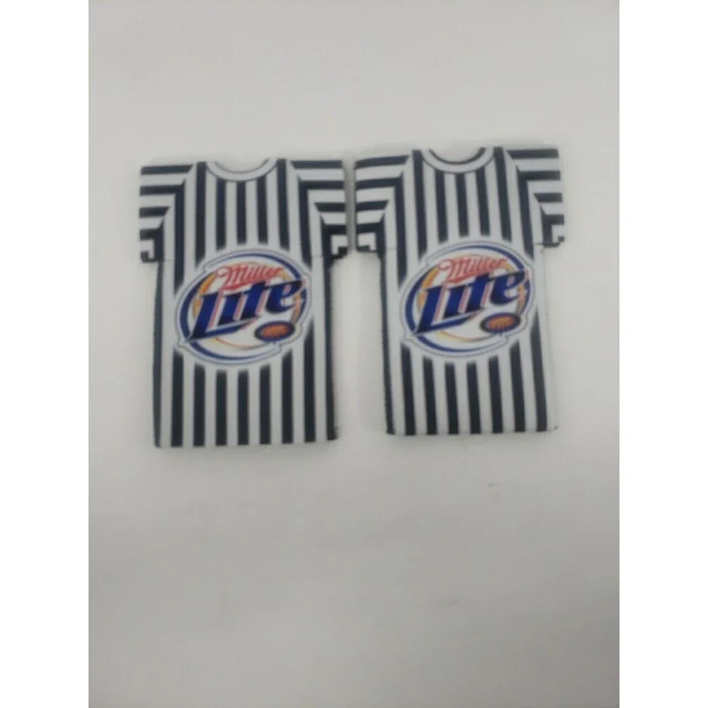 Miller Lite Referee Shirt Beer Bottle Sleeve Koozie NFL Black White Lot of Two